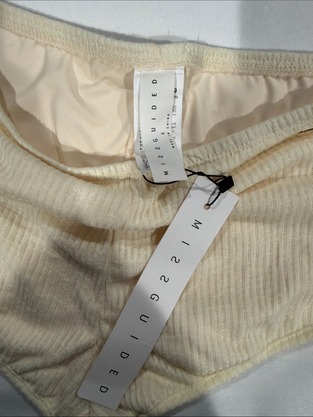 Missguided Cream Ribbed High-Cut Bikini Brief - Picture 2 of 3